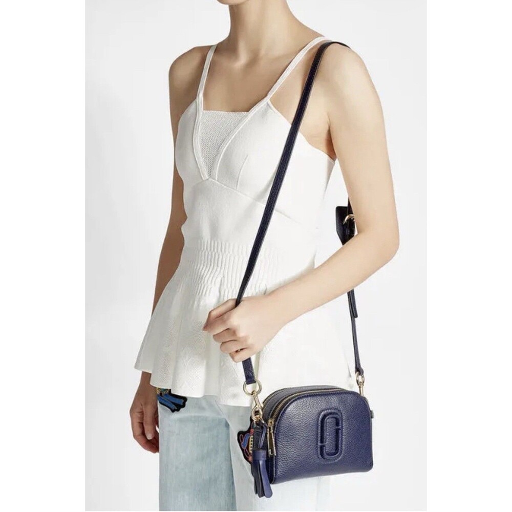Marc Jacobs Shutter Camera Crossbody Leather Bag Half Moon Navy W/ Tessel